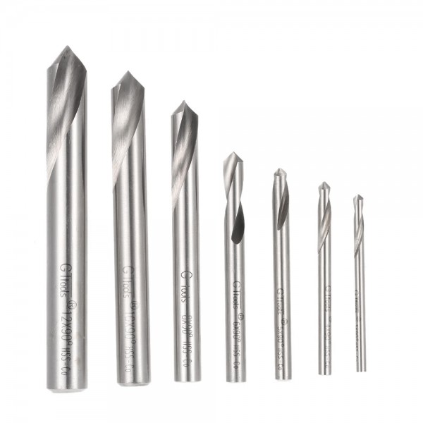 7pcs M42 HSS High Speed Steel Cobalt Spotting Drill Bits Set Round Shank 90 Degree Drilling Chamfering Tool