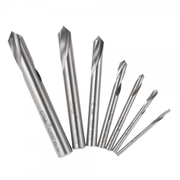 7pcs M42 HSS High Speed Steel Cobalt Spotting Drill Bits Set Round Shank 90 Degree Drilling Chamfering Tool