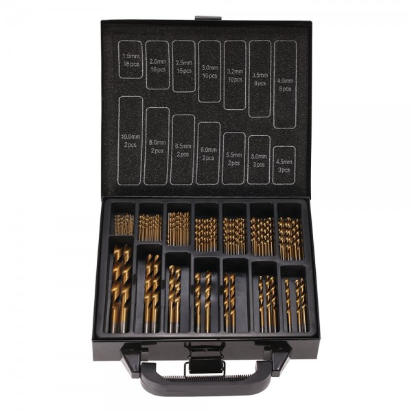 99pcs HSS Titanium Coated Twist Drill Bit Set 1.5-10mm Twist Drills Bits Kit with Case Box