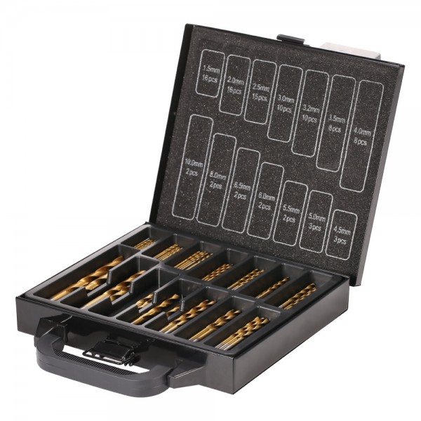 99pcs HSS Titanium Coated Twist Drill Bit Set 1.5-10mm Twist Drills Bits Kit with Case Box