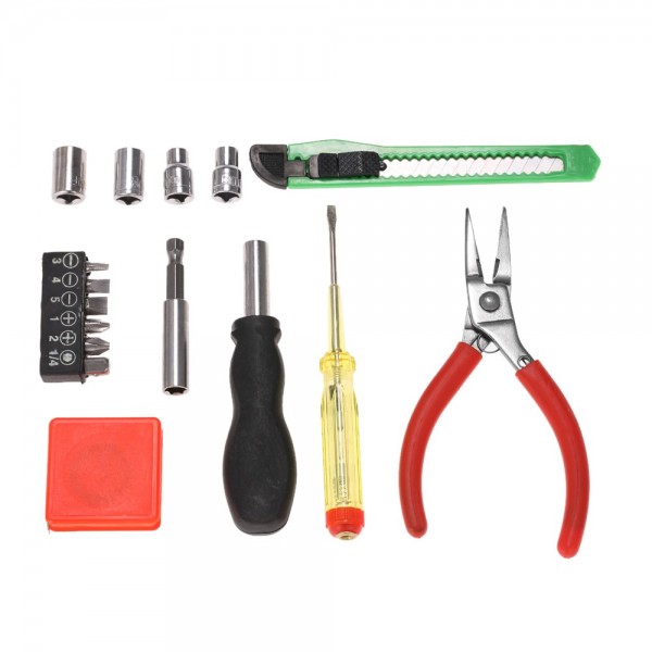 16pcs Multi-functional Household Repair Tools Kit Screwdriver Bits Sockets Pliers Cutter Steel Tape Car Shaped Case