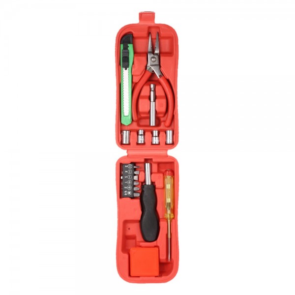 16pcs Multi-functional Household Repair Tools Kit Screwdriver Bits Sockets Pliers Cutter Steel Tape Car Shaped Case