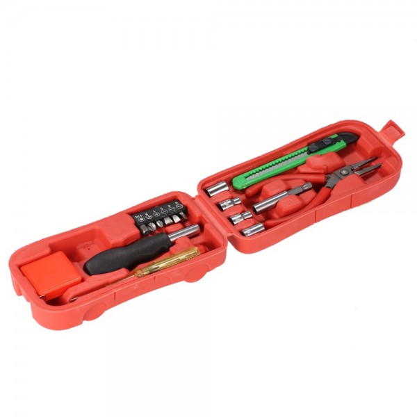 16pcs Multi-functional Household Repair Tools Kit Screwdriver Bits Sockets Pliers Cutter Steel Tape Car Shaped Case