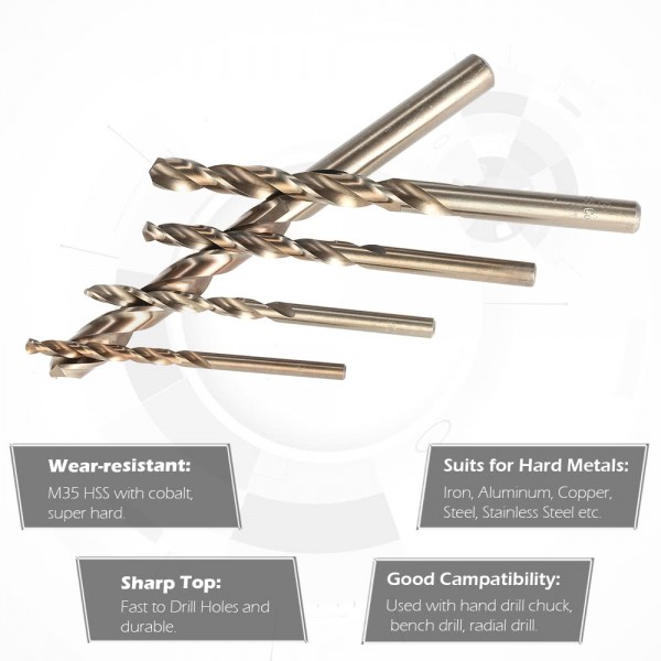 5PCS/Set 4/5/6/8/10mm Straight Shank M35 Cobalt High Speed Steel HSS Twist Drill Bits Set Professional Woodwork Metal Drilling Tools