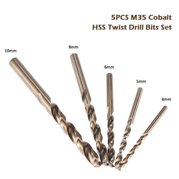 5PCS/Set 4/5/6/8/10mm Straight Shank M35 Cobalt High Speed Steel HSS Twist Drill Bits Set Professional Woodwork Metal Drilling Tools