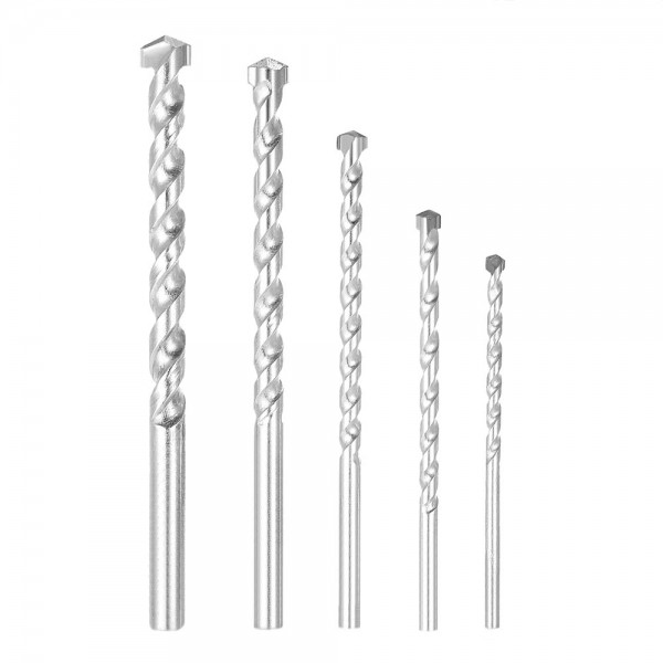 5pcs 4-10mm Rotary Masonry Drill Bits Set YG8 Galvanized Drills Round Shank Spiral Flute for Drilling Concrete Brick Tile