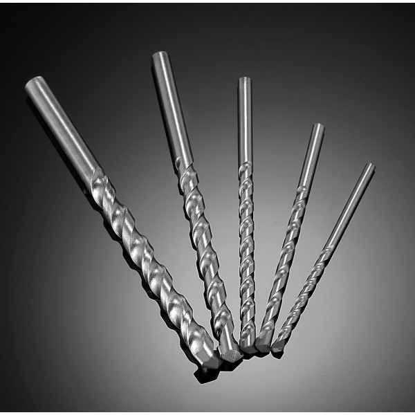 5pcs 4-10mm Rotary Masonry Drill Bits Set YG8 Galvanized Drills Round Shank Spiral Flute for Drilling Concrete Brick Tile