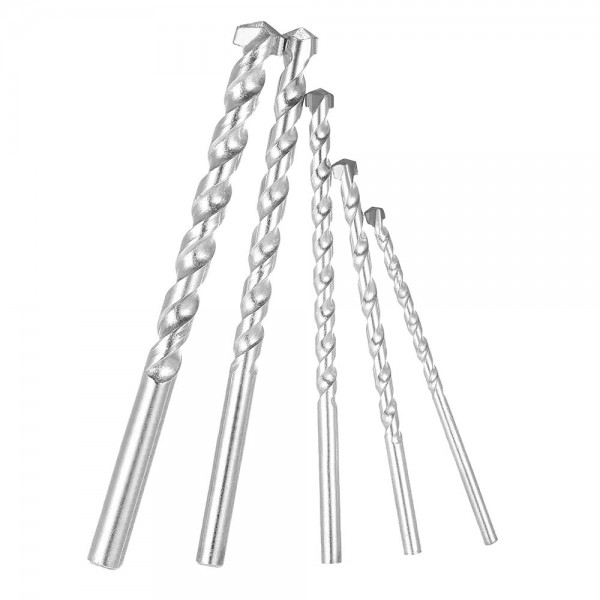 5pcs 4-10mm Rotary Masonry Drill Bits Set YG8 Galvanized Drills Round Shank Spiral Flute for Drilling Concrete Brick Tile