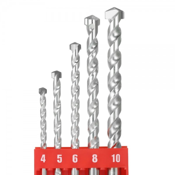 5pcs 4-10mm Rotary Masonry Drill Bits Set YG8 Galvanized Drills Round Shank Spiral Flute for Drilling Concrete Brick Tile