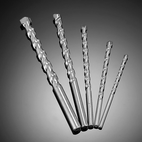 5pcs 4-10mm Rotary Masonry Drill Bits Set YG8 Galvanized Drills Round Shank Spiral Flute for Drilling Concrete Brick Tile