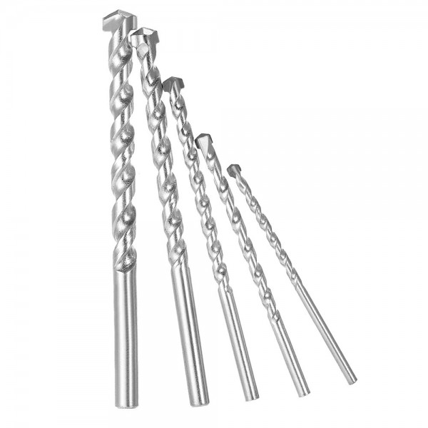 5pcs 4-10mm Rotary Masonry Drill Bits Set YG8 Galvanized Drills Round Shank Spiral Flute for Drilling Concrete Brick Tile