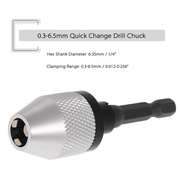 Mini Portable 0.3-6.5mm Electric Grinder Quick Change Drill Chuck with 6.35mm 1/4" Hex Shank Universal Drill Bit Converter Screwdriver Impact Driver Adaptor