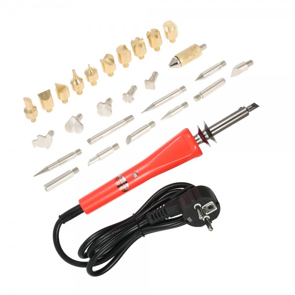 220-240V 30W 28PCS Electric Soldering Iron Wood Burning Kit Wood Working Stencil Hobby Craft Set High Quality Pyrography Tool Wood Burning/Engraving/Carving/Embossing/Flipping Word & Soldering Tips