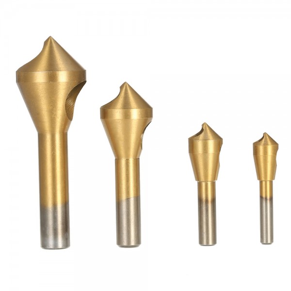 4pcs/set Professional Woodworking Countersink Deburring Drill Bit Good Quality High Speed Steel Hole Saw Countersink Bits Round Shank Chamfer Wood Metal Drilling