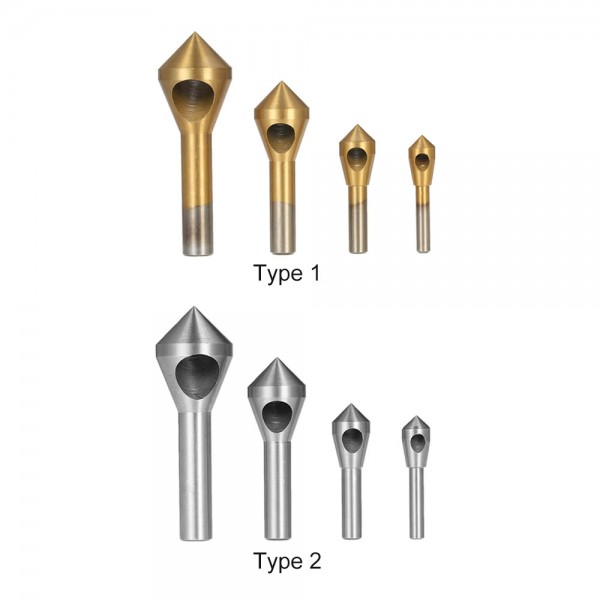 4pcs/set Professional Woodworking Countersink Deburring Drill Bit Good Quality High Speed Steel Hole Saw Countersink Bits Round Shank Chamfer Wood Metal Drilling