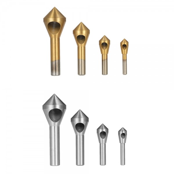 4pcs/set Professional Woodworking Countersink Deburring Drill Bit Good Quality High Speed Steel Hole Saw Countersink Bits Round Shank Chamfer Wood Metal Drilling