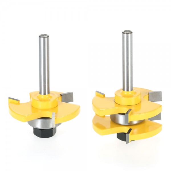 2PCS 3/4" Stock 1/4" Shank Tongue & Groove Router Bit Set 3 Teeth T-shape Wood Milling Cutter For Woodworking Tools