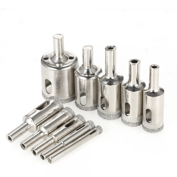 10PCS 6-30mm Glass Hole Saw Kit Diamond Coated Core Hole Saw Marble Drill Bit Tile Ceramic Glass Porcelain Drilling