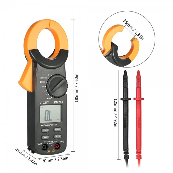  1999 Counts Digital Clamp Meter AC/DC Voltage AC Current Auto Range Portable Handheld LCD Display Auto-ranging Clamp Multimeter Resistance Diode Tester