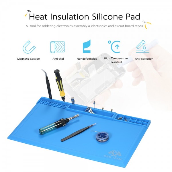 Magnetic 380*210mm Heat Insulation Silicone Pad for BGA Soldering Repair Solder Station Mat High Temperature Maintenance Platform with Screw Notches