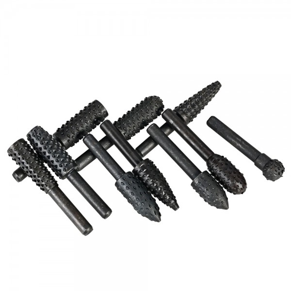 10pcs Rotary Files Rasp Set 6mm Shank Carbon Steel Carbide Milling Cutter Rotary File Burr Tool Woodworking Carving Bits Grinding Accessories