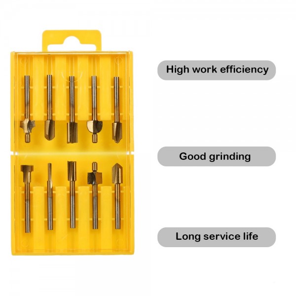 10pcs Router Bit Titanium Coated HSS Cutter with 3mm 1/8" Shank Burr Rotary File Wood Milling Cutters Tool Carpenter Woodworking Tools