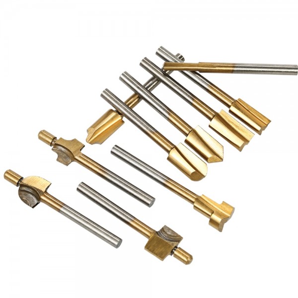 10pcs Router Bit Titanium Coated HSS Cutter with 3mm 1/8" Shank Burr Rotary File Wood Milling Cutters Tool Carpenter Woodworking Tools