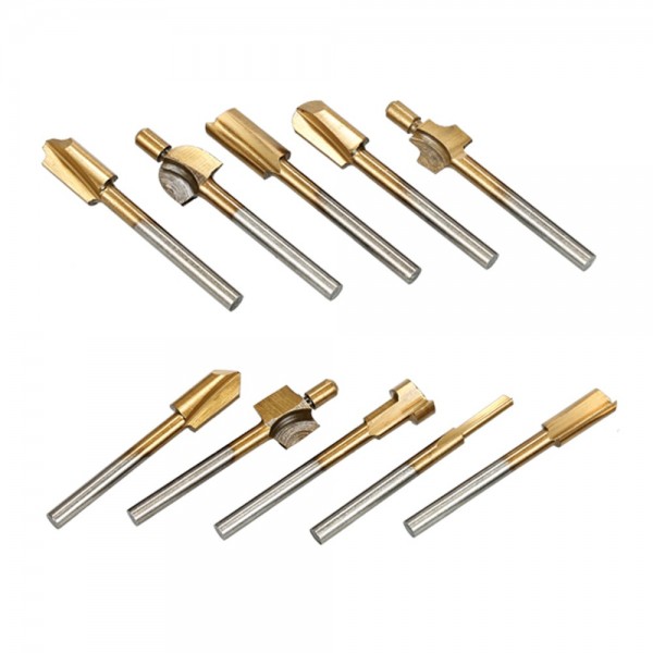 10pcs Router Bit Titanium Coated HSS Cutter with 3mm 1/8" Shank Burr Rotary File Wood Milling Cutters Tool Carpenter Woodworking Tools