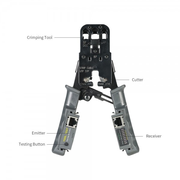 Multi-functional LED Detachable Cable Crimping Tool Wire Cutter Stripper RJ11 RJ12 RJ45 Wire Tester