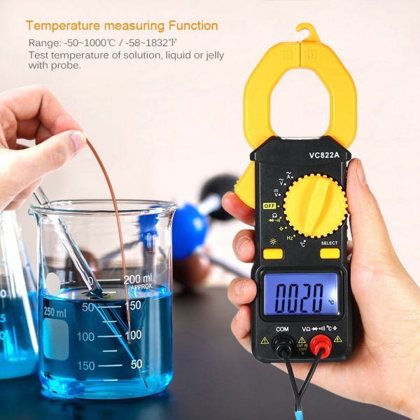 Digital Clamp Meter 4000 Counts Auto-ranging AC/DC Voltage AC Current Portable Handheld Multimeter w/ Backlight LCD Diaplay Measuring Capacitance Resistance Frequency Continuity Diode Temperature Hz Tester