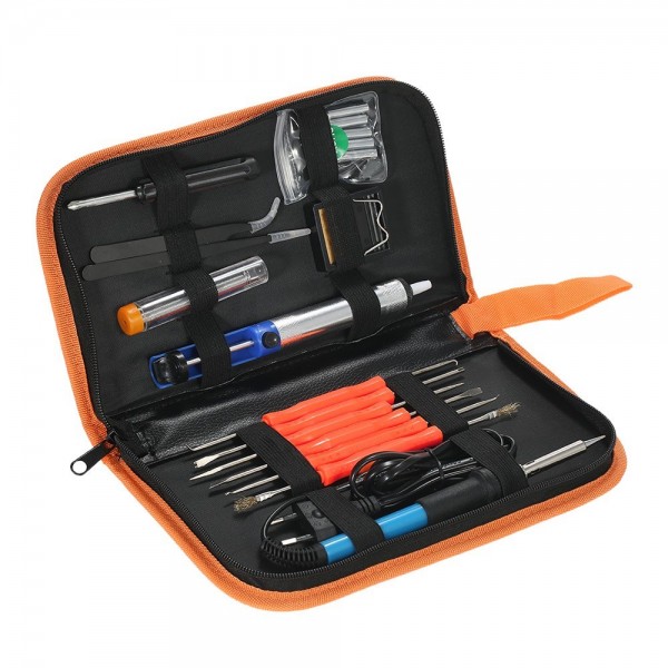 18pcs/set Soldering Tools Kit 60W 220V Plug of EU Adjustable Temperature Soldering Iron Desoldering Pump Iron Stand Solder Tips With Storage Bag