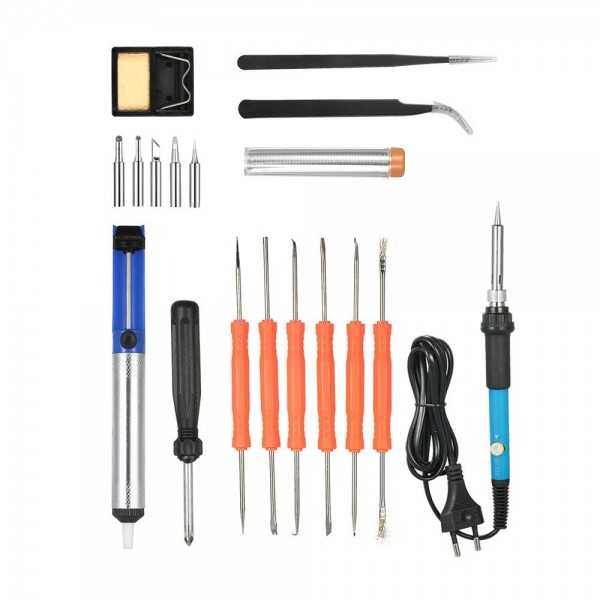 18pcs/set Soldering Tools Kit 60W 220V Plug of EU Adjustable Temperature Soldering Iron Desoldering Pump Iron Stand Solder Tips With Storage Bag