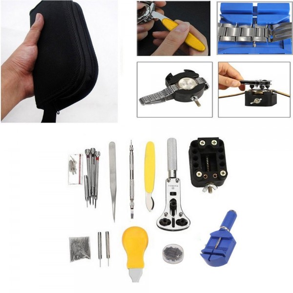 Portable 144pcs Watch Repair Tool Kit Watchband Link Remover & Zip Case Watchmaker