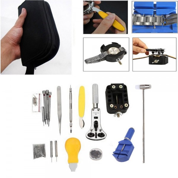 Portable 144pcs Watch Repair Tool Kit Watchband Link Remover & Zip Case Watchmaker