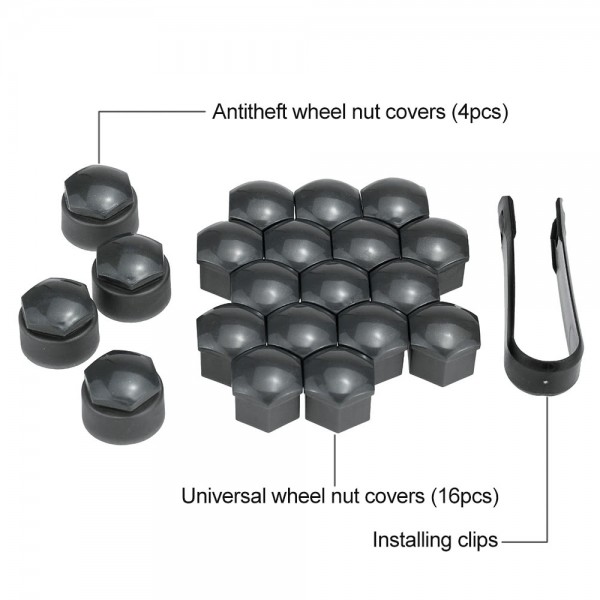 Set of 16+4pcs Universal 17mm Car Wheel Nut Bolt Covers Locking Caps