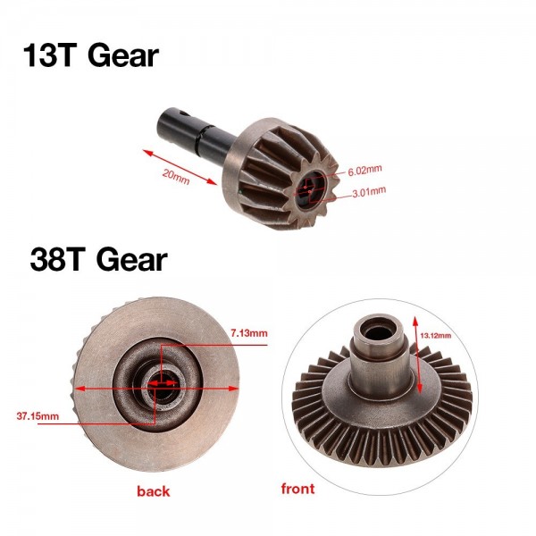 13T 38T Metal Crown Gear Differential Main Gear Combo Set for Front/ Rear Axle AXIAL SCX10 90021 90022 RC Off-Road Buggy Monster Truck Car