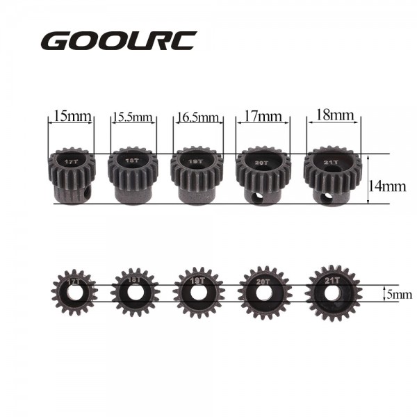 GoolRC 5Pcs 32DP 5mm 17T 18T 19T 20T 21T Motor Pinion Gear Combo Set for 1/10 RC Car Brushed Brushless Motor